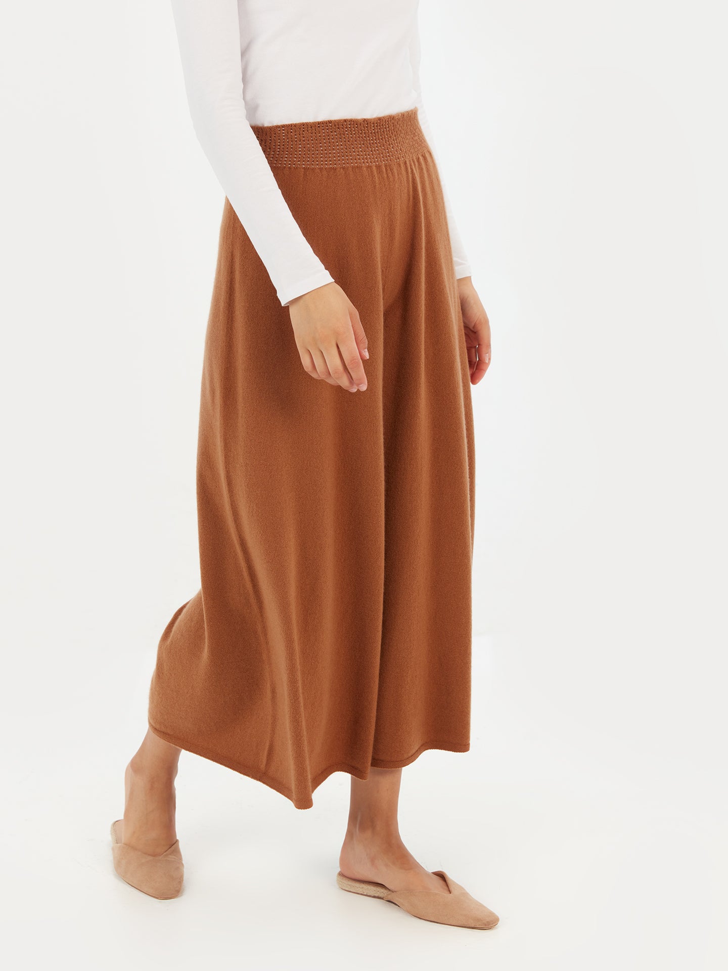 Women's Cashmere 3D Wide Pants Camel - Gobi Cashmere