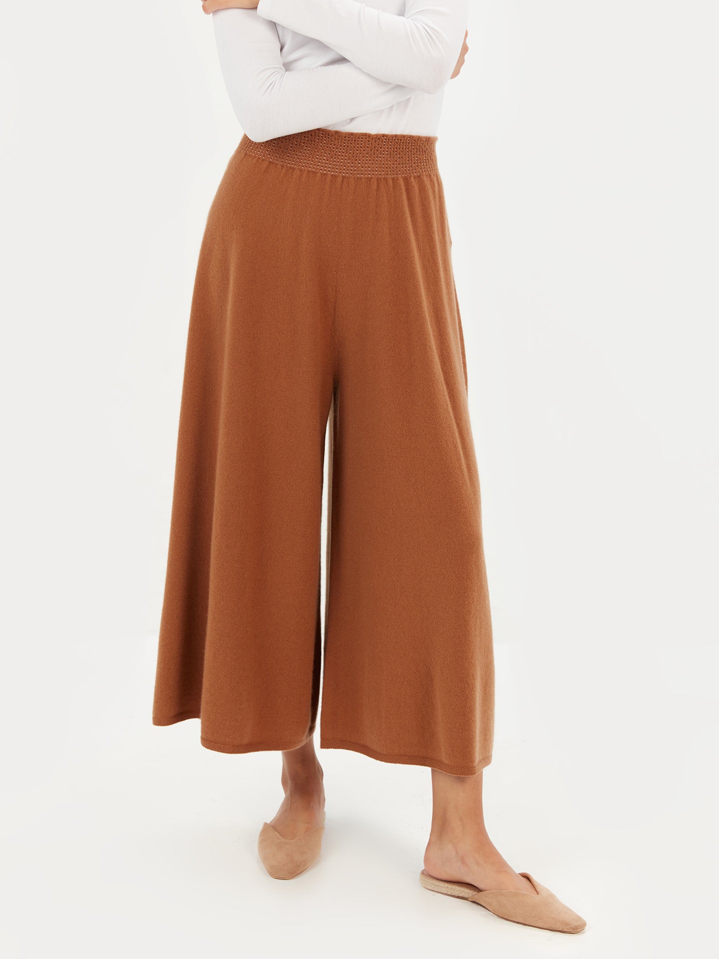 Women's Cashmere 3D Wide Pants Camel - Gobi Cashmere