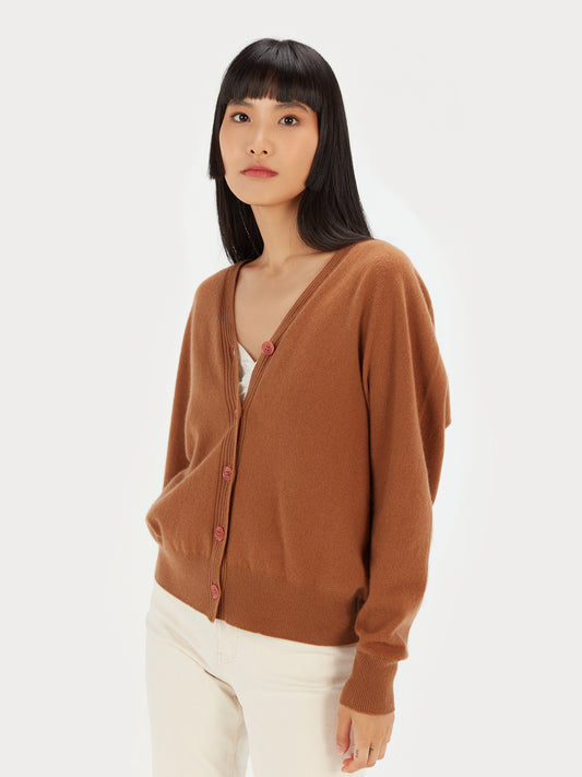 Women's Cashmere 3D Button-Up Cardigan Camel - Gobi Cashmere