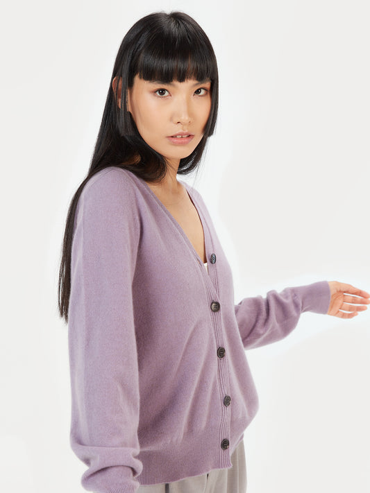 Women's Cashmere 3D Button-Up Cardigan Lavender Gray - Gobi Cashmere