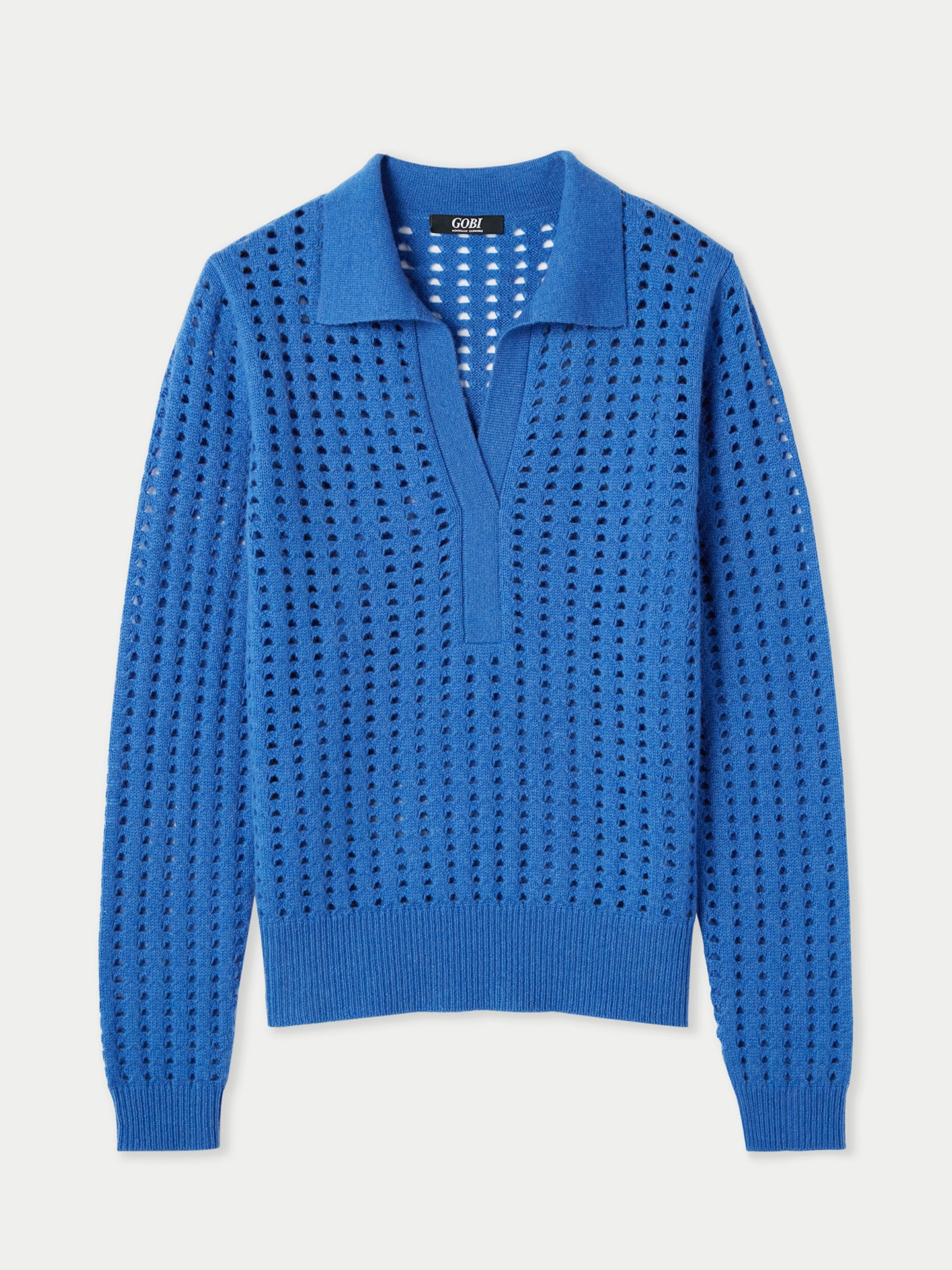 Women's Cashmere Striped Polo Sweater Strong Blue - Gobi Cashmere