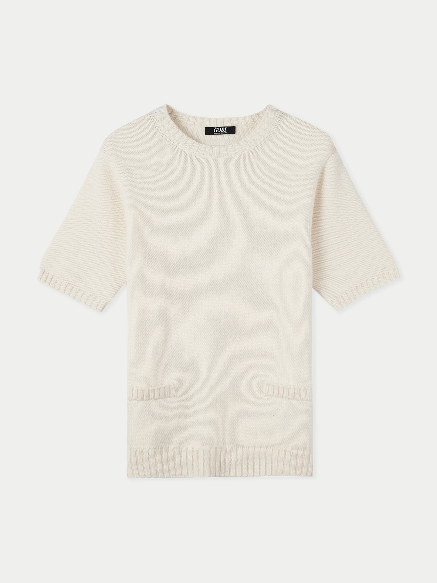 Women's Cashmere C-Neck T-Shirt White - Gobi Cashmere