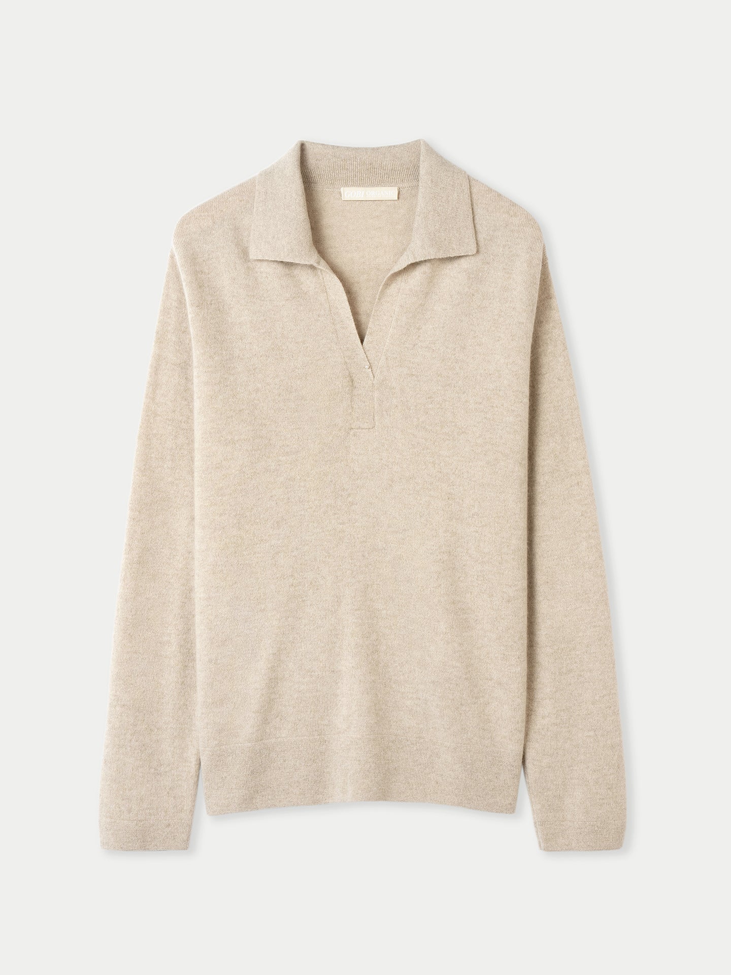Women's Cashmere Long-Sleeve Polo Warm Grey - Gobi Cashmere