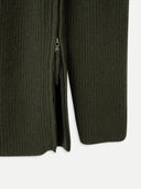 close up of a dark sweater with half zip in waist sides #color_capulet-olive