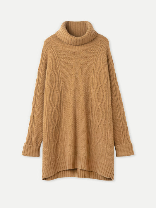 Women's Multi-Stitch Cashmere Turtleneck Almond - Gobi Cashmere