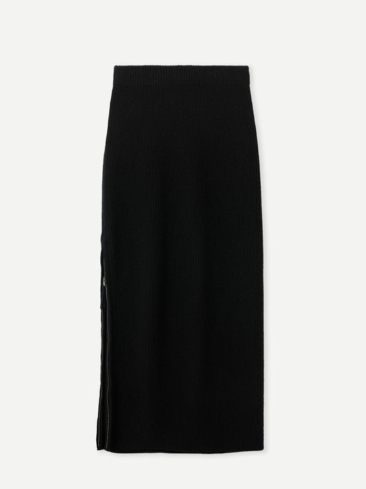 Women's Cashmere Skirt with Zip Black - Gobi Cashmere