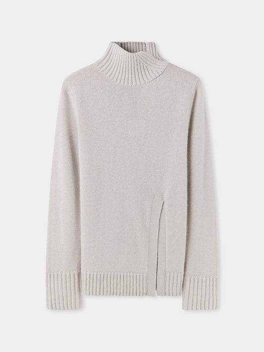 Women's Cut-Out Cashmere Turtleneck Chateau Gray - Gobi Cashmere