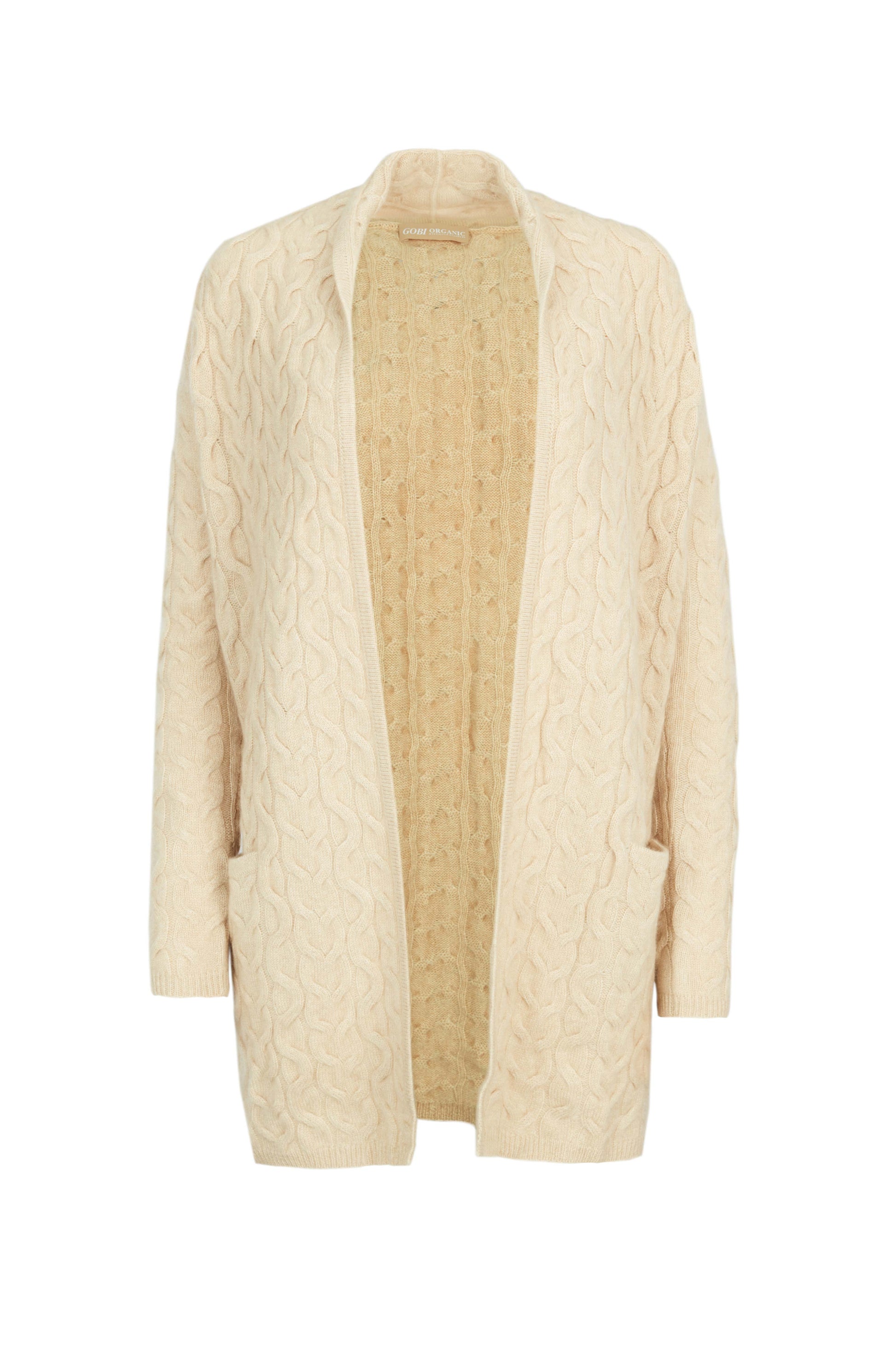 Women's Cashmere Cable Cardigan Beige - Gobi Cashmere