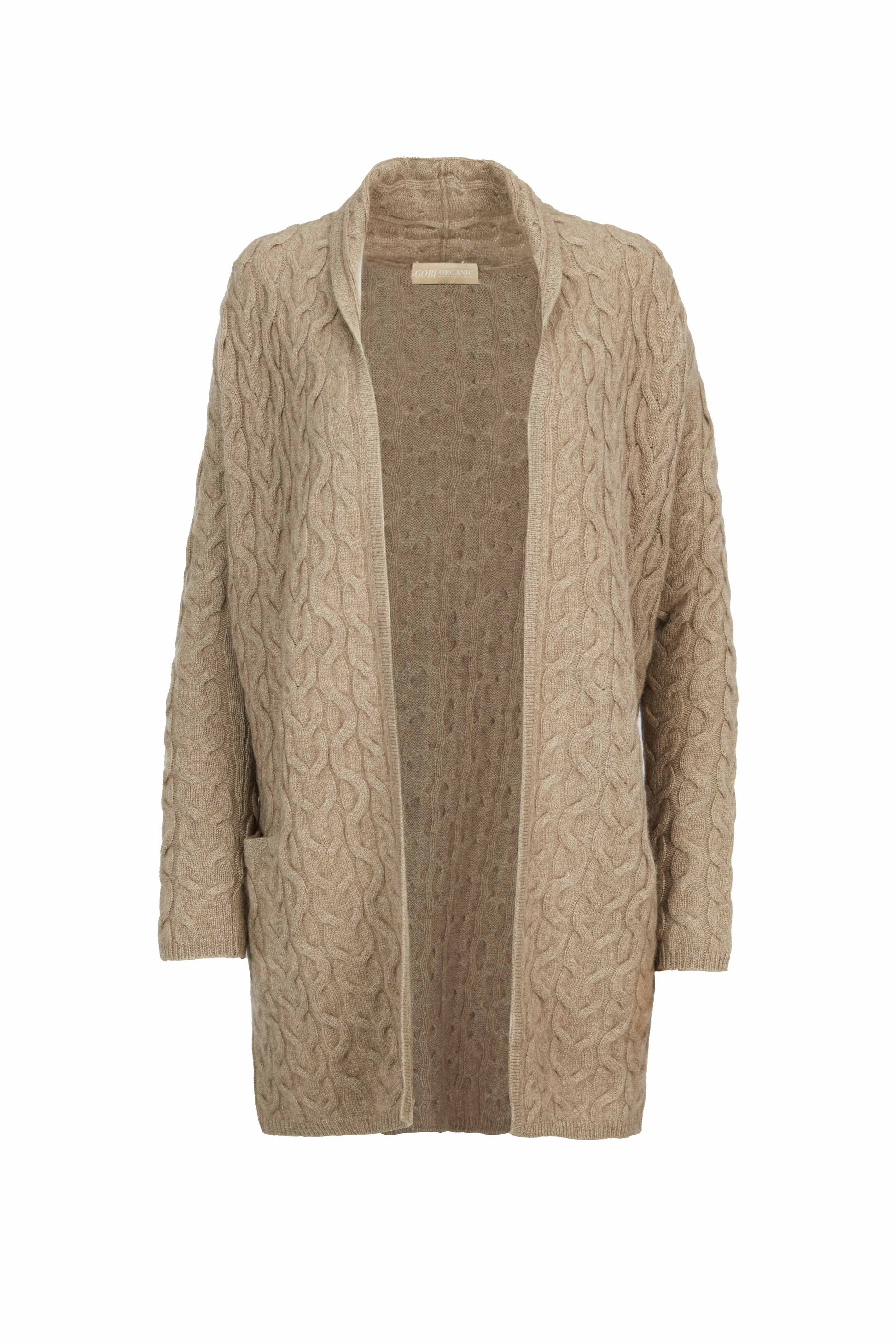 Women's Cashmere Cable Cardigan Taupe - Gobi Cashmere