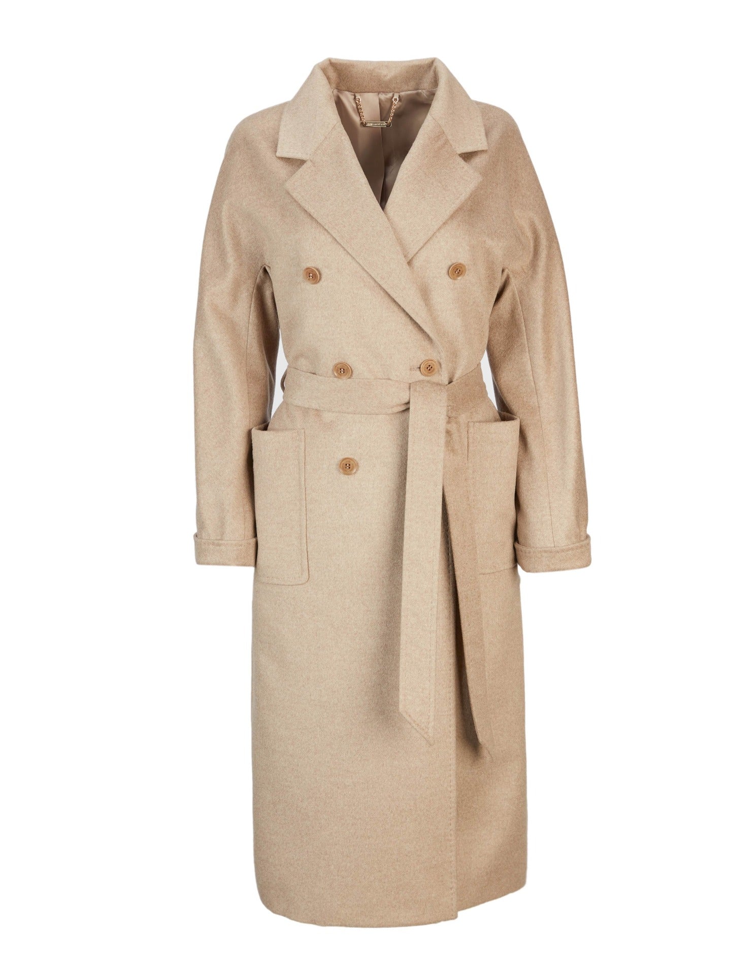 Women's Cashmere Double-Breasted Long Coat Taupe - Gobi Cashmere