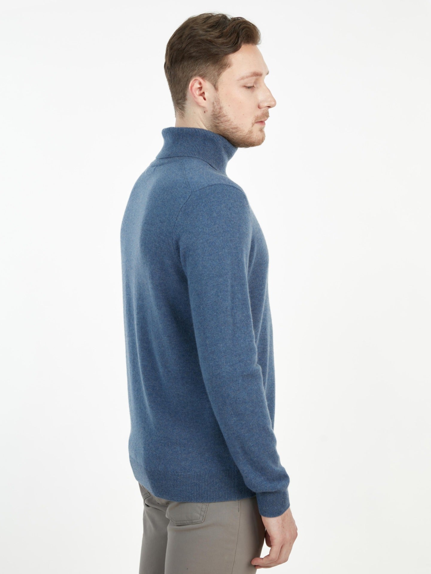 Men's Cashmere Basic Turtleneck Bijou Blue - Gobi Cashmere