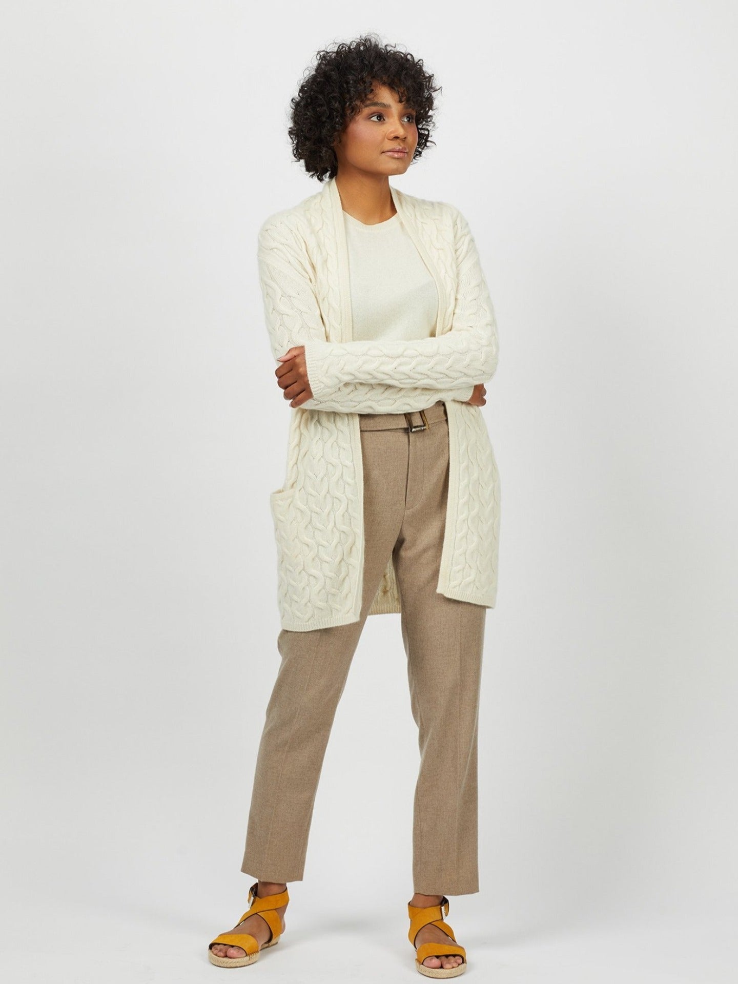 Women's Cashmere Cable Cardigan Marshmallow - Gobi Cashmere