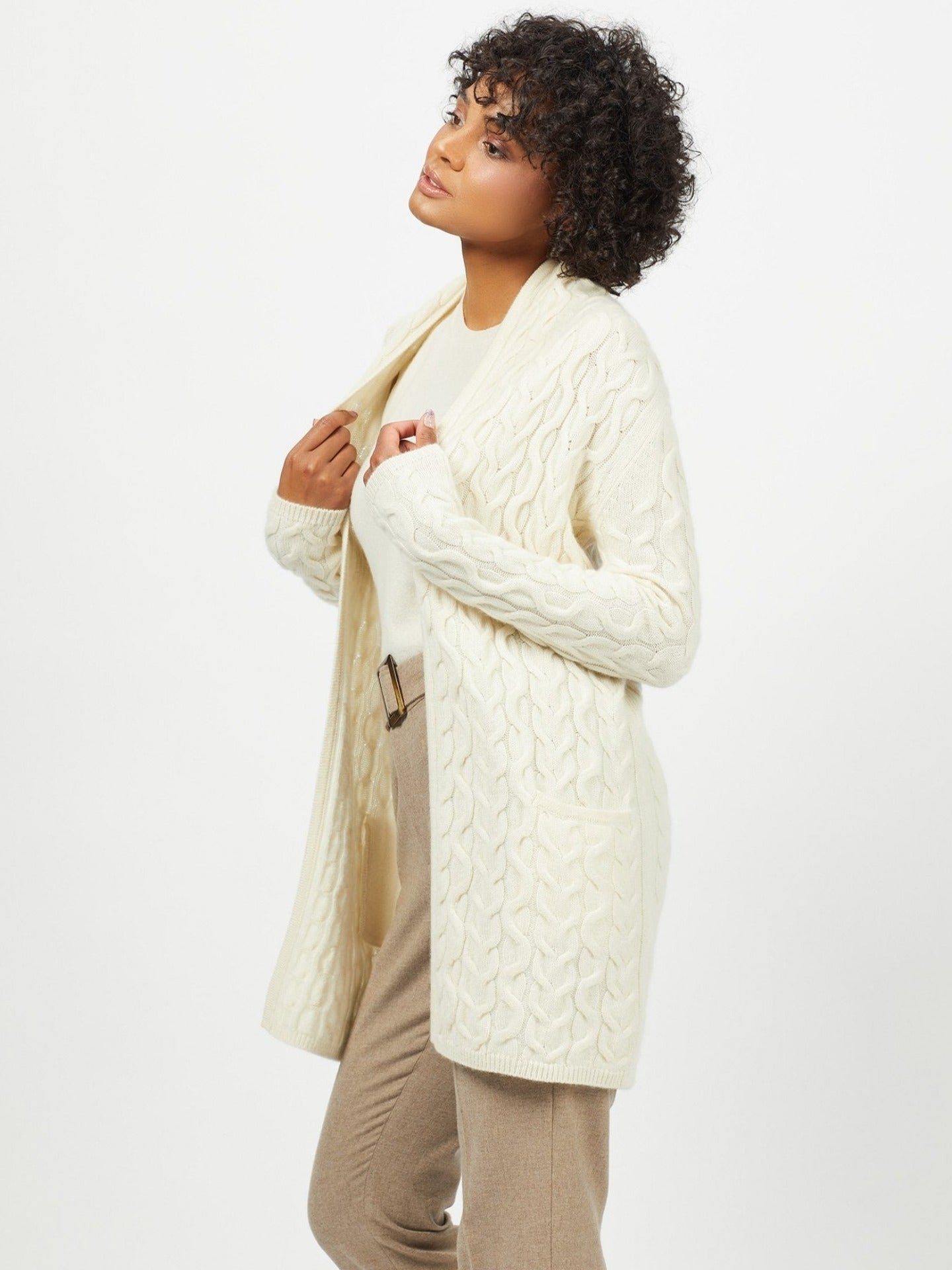 Women's Cashmere Cable Cardigan Marshmallow - Gobi Cashmere