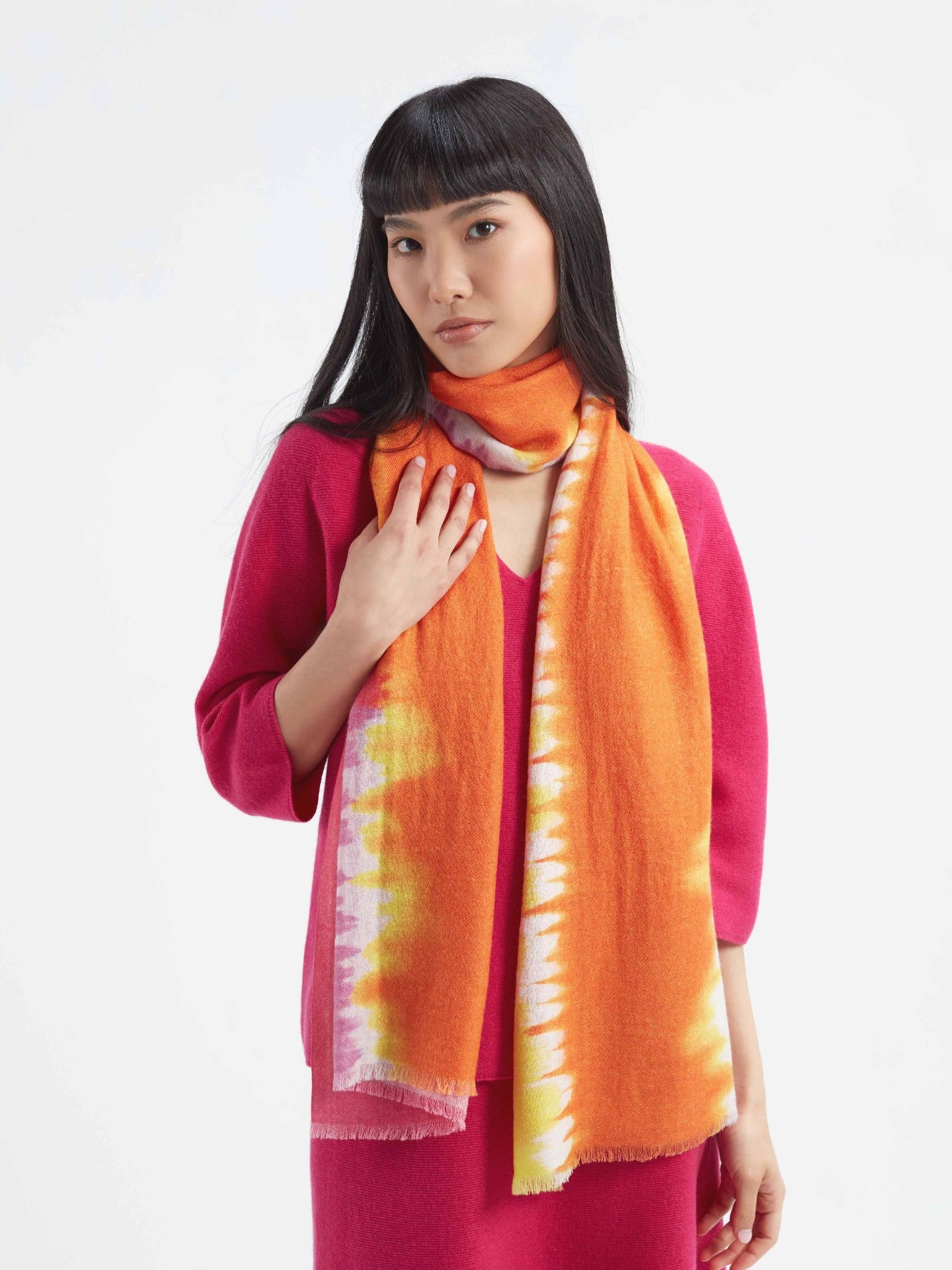 Women's Cashmere Ombre Effect Shawl Red Orange - Gobi Cashmere