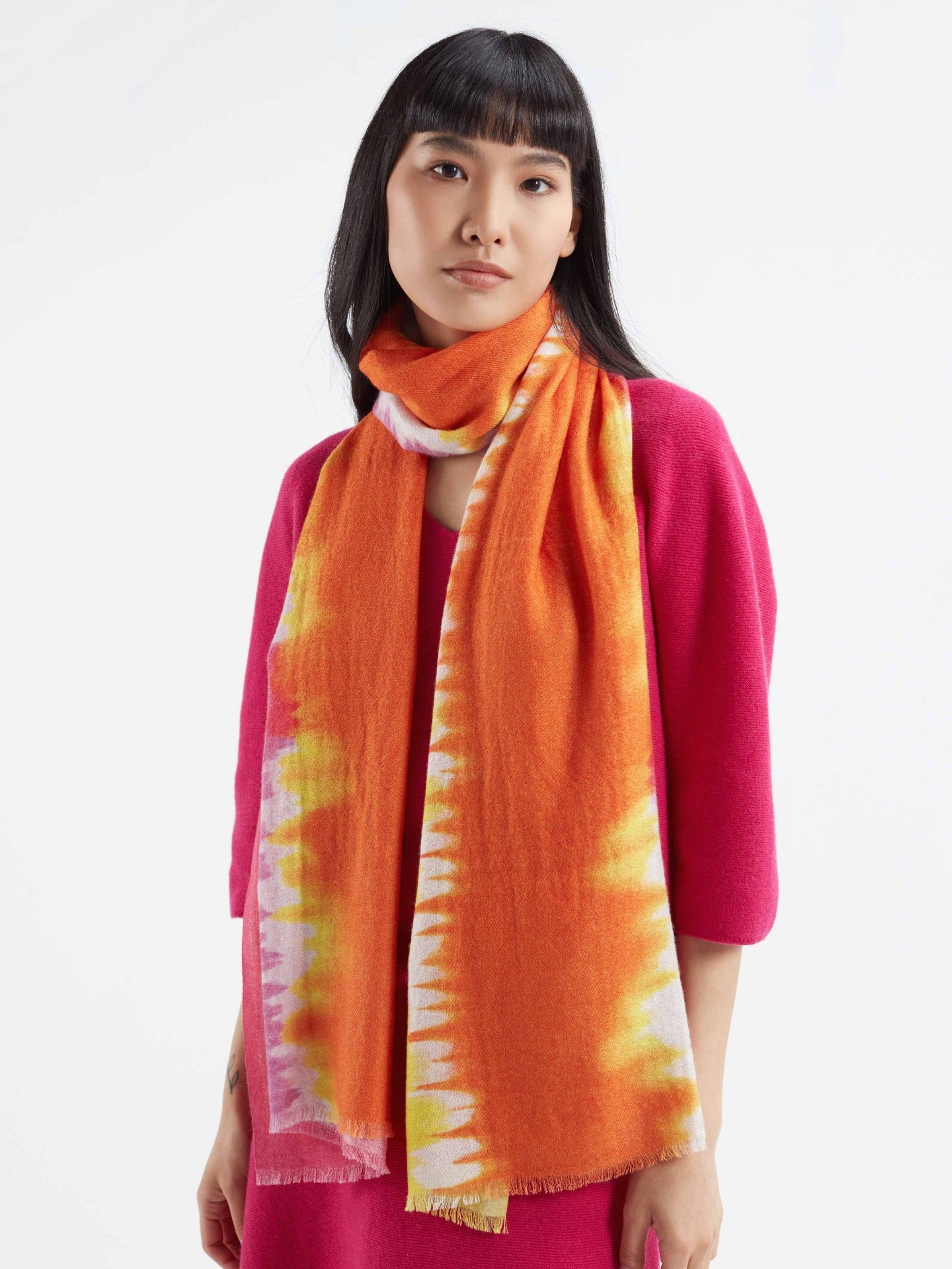 Women's Cashmere Ombre Effect Shawl Red Orange - Gobi Cashmere
